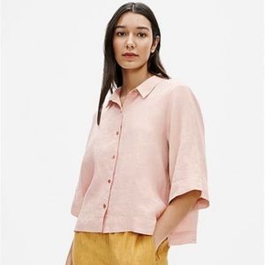 NWT Eileen Fisher Organic Handkerchief Linen Elbow Sleeve Shirt Pink Plus 1X